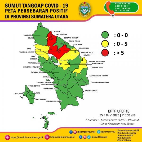 Peta Persebaran positif di Provinsi Sumatera utara 25 April 2020